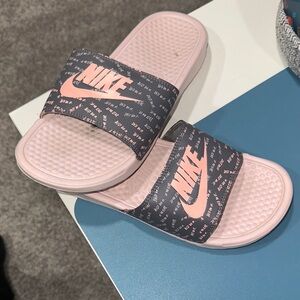 Nike Pink and Gray Women's Slippers